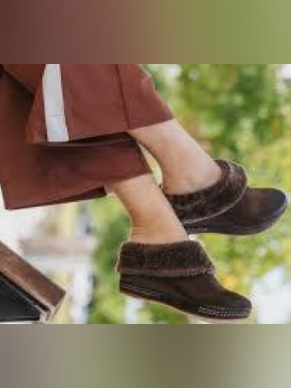 Antelope Suede And Sherling-lined Platform Wedge Mules. Clogs.